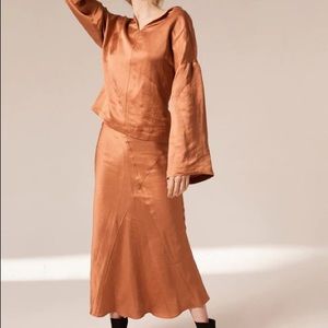 POL Australia Silk Highlands Skirt in pink orange